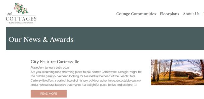 snapshot of news and awards page