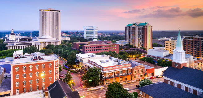 dusk overview of the city of Tallahassee in Florida