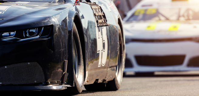 a view of race cars to depict the racing history born in Dawsonville, Georgia